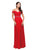 Dancing Queen - 9718 Ruched Bejeweled Cold Shoulder Red Chiffon Dress in Red