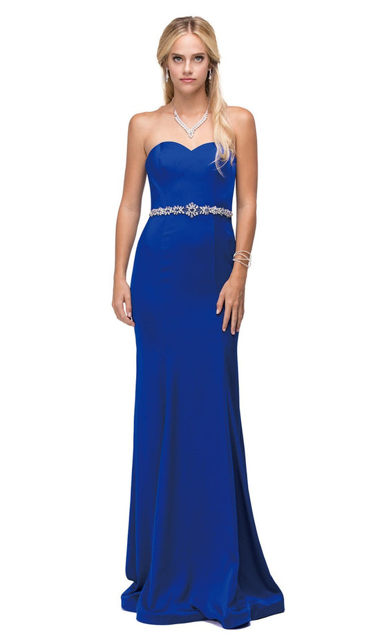 Dancing Queen - 9720 Strapless Sweetheart Beaded Jersey Prom Dress In Blue