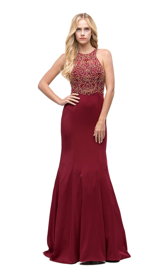Dancing Queen - 9726 Halter Prom Dress with Embellished Bodice