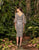 Alexander by Daymor - 972 Floral Bell Sleeves Tea Length Dress In Silver and Blue