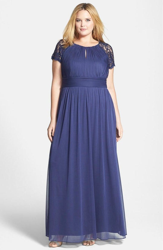 Adrianna Papell - Ruched Jewel Neck Dress 81898931 in Blue