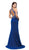 Dancing Queen - 9737 Halter Neck Beaded Bodice Long Prom Dress in Blue