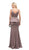 Dancing Queen - 9750 Jewel Encrusted V-Neck Peplum Evening Dress In Mocha