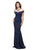 Dancing Queen Jeweled Illusion Short Sleeve Long Gown - 1 pc Navy In Size L Available In Blue