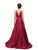Classic Long Satin Prom Dress with V-back and Plunging Neckline in Red