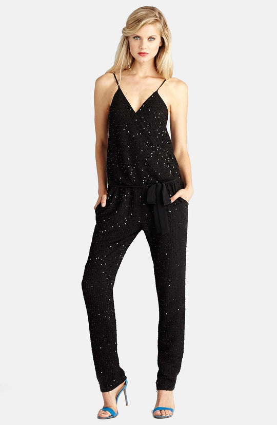 Donna Morgan - D2914M Sequined Blouson Jumpsuit in Black