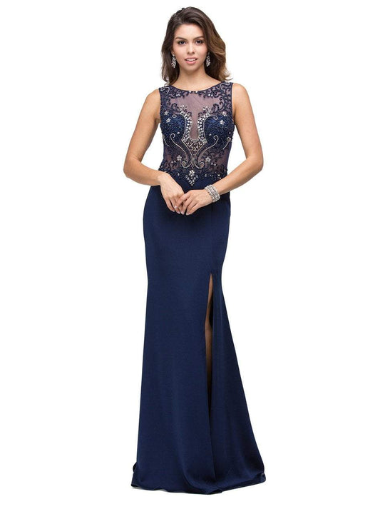 Dancing Queen - Ornate Illusion Mesh Gown in Blue