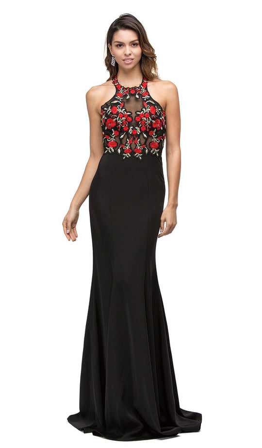 Dancing Queen - 9793 Lovely Floral Long Prom Dress In Red