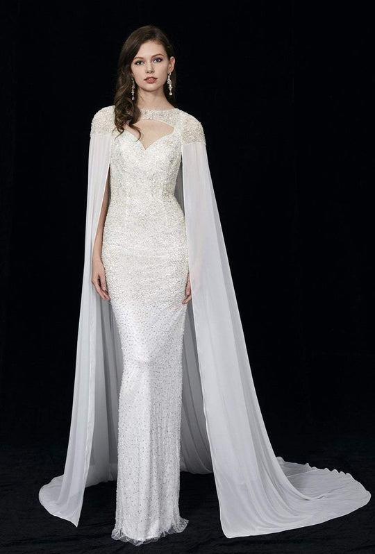Angela and Alison - 981155 Sleeveless Beaded Gown with Cape In White