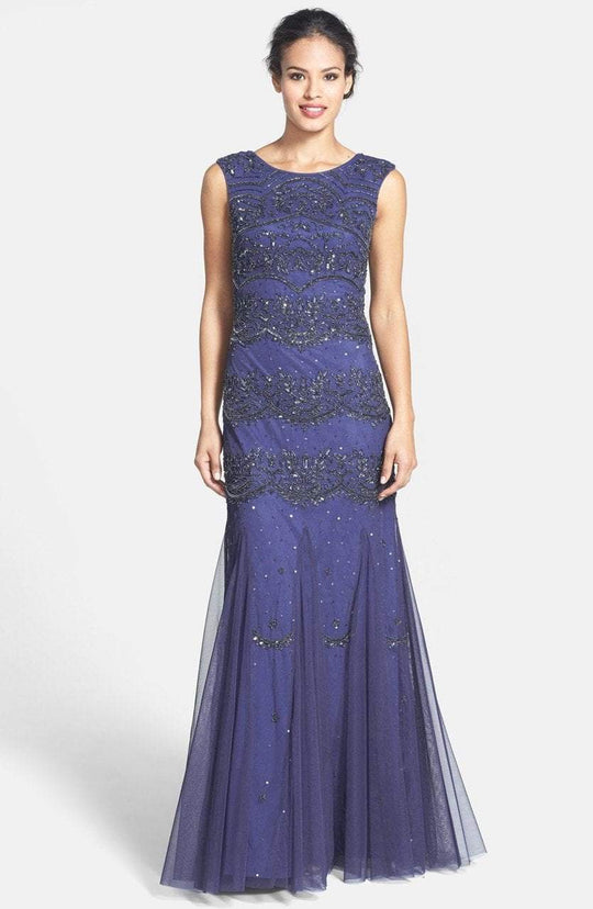 Adrianna Papell - 91885860 Cap Sleeve Beaded Flutter Hem Gown in Purple