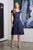 Tadashi Shoji - Lace Wide Scalloped V-Neck A-Line Dress In Blue and Neutral