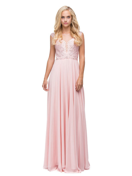 Gilded Lace Illusion A-Line Prom Dress in Pink
