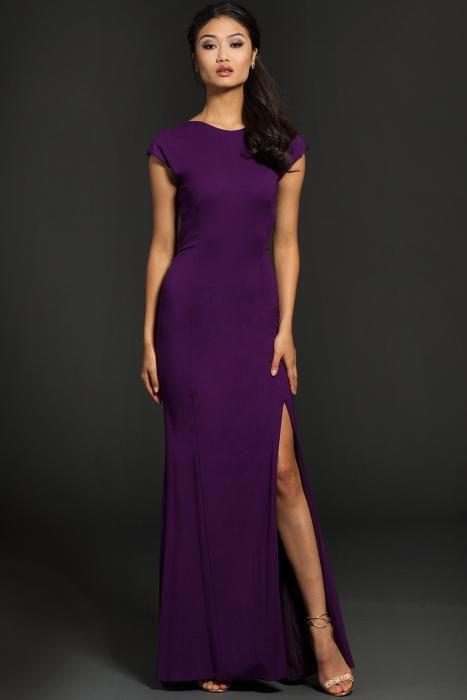JVN98296 Cap Sleeve Sexy High Slit Jersey Gown