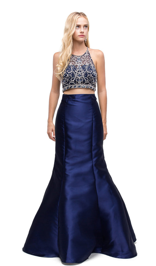 Dancing Queen - 9831 Embellished Two Piece Mermaid Evening Dress In Blue