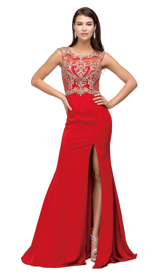 Dancing Queen - 9845 Gilded Ornate Bodice Sheath Silhouette Prom Dress