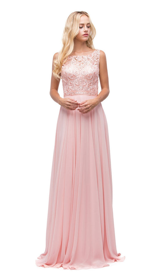 Elegant Lace Illusion A-Line Long Prom Dress - ADASA