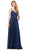 Dancing Queen - 9850 Beaded Lace V-neck A-line Prom Dress in Blue