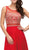 Dancing Queen - 9856 Illusion Bateau Gilded Evening Gown in Red