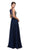 Dancing Queen - 9856 Illusion Bateau Gilded Evening Gown in Blue