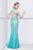 Primavera Couture - Sleeveless V Neck Starburst Sheath Dress 9874 in Blue and Green