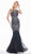 Ashley Lauren - 1444 Bedazzled Jewel Neck Tulle Mermaid Dress In Silver and Black