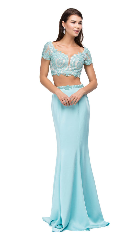 Dancing Queen - 9878 Two-Piece Sweetheart Sheath Prom Dress In Green
