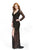 Primavera Couture - 9879 High Slit Glitter Lace Gown in Black