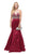 Dancing Queen - 9890 Jeweled Illusion Halter Mermaid Evening Dress in Red