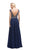 Dancing Queen - 9899 Embellished Lace Bodice  V-Back Long Formal Dress in Blue