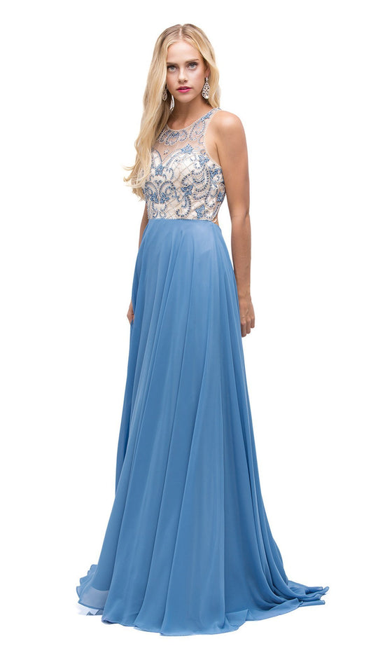 Beaded Illusion Scoop A-line Evening Dress - ADASA
