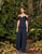 Alexander by Daymor - 990A Satin Cold-shoulder Jumpsuit with Peplum In Blue and Black