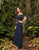 Alexander by Daymor - 990A Satin Cold-shoulder Jumpsuit with Peplum In Blue and Black