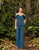 Alexander by Daymor - 990A Satin Cold-shoulder Jumpsuit with Peplum In Blue and Green