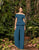 Alexander by Daymor - 990B Bow Accent Off Shoulder Jumpsuit with Peplum In Blue and Green