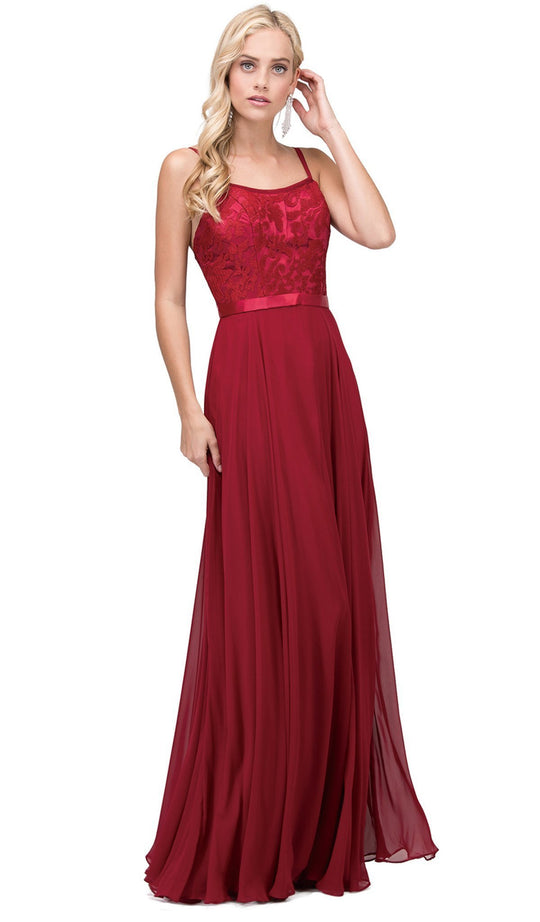 Dancing Queen - 9914 Embroidered Scoop A Line Evening Dress
