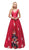 Dancing Queen - 9920 Attractive Long V-Neck Floral Print Prom Dress in Red