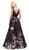 Dancing Queen - 9920 Attractive Long V-Neck Floral Print Prom Dress in Black