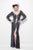 Primavera Couture - 9926 Embellished Long Sleeves V-neck Dress  in Black