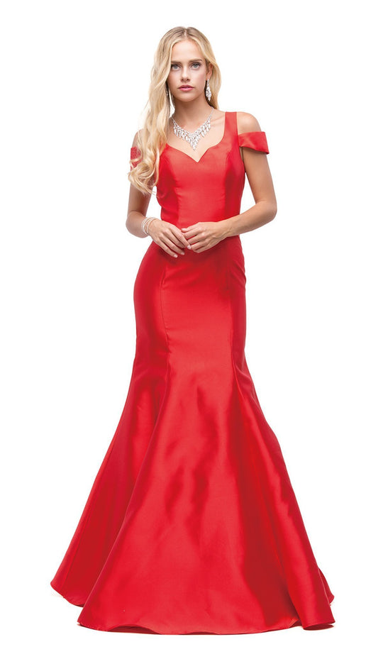 Dancing Queen - 9928 Cutaway Shoulder Trumpet Evening Gown in Red
