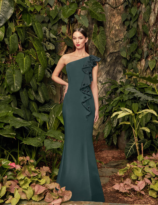 Alexander by Daymor - 992 Ruffled Asymmetric Trumpet Dress In Green