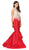 Dancing Queen - 9930 Jeweled Illusion Bodice Flounced Mermaid Gown In Red