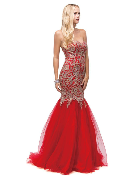 Lavishly Beaded Embroidered Sweetheart Mermaid Gown in Red