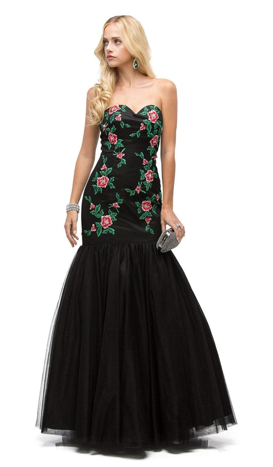 Dancing Queen - 9935 Strapless Sweetheart Floral Embroidery Evening Dress
