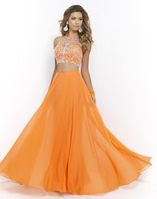 Blush - Two Piece Halter Long Gown 9935 in Orange