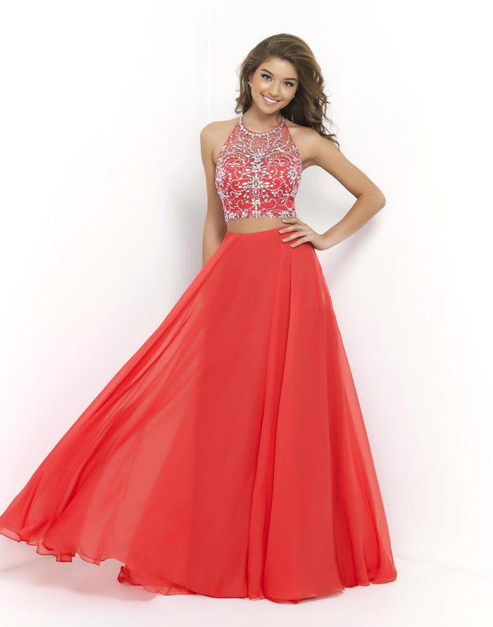 Blush - Two Piece Halter Long Gown 9935 in Red