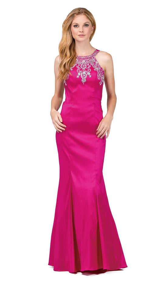 Dancing Queen - 9943 Embellished Halter Mermaid Evening Dress In Pink