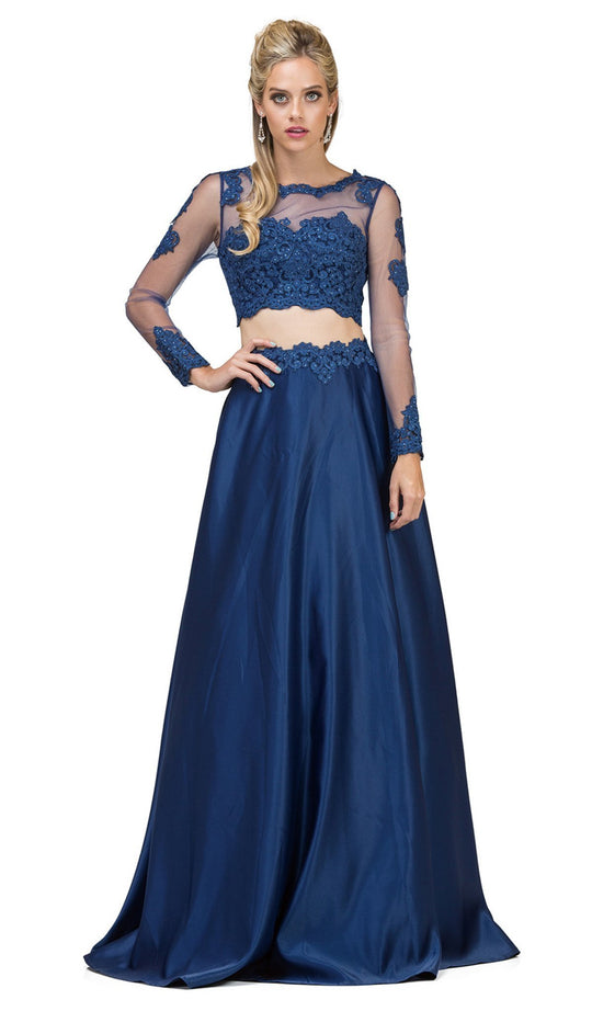 Dancing Queen - 9950 Two Piece Embellished A-line Prom Dress in Blue