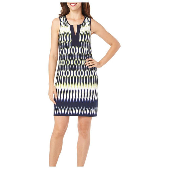 London Times - T1536M Split Jewel Neck Sheath Dress in Blue and Multi-Color