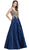 Dancing Queen - 2533 Gold Embellished Lace Bodice Satin A-Line Gown In Blue