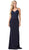 Dancing Queen - 2620 Lace V-neck Trumpet Dress In Blue